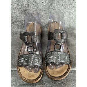 Rieker Women’s 7 EU 37 Silver Embellished Bronze Strappy Leather Flat Sandals